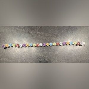 Zales Multi-Gemstone Flower Bracelet in Sterling Silver
